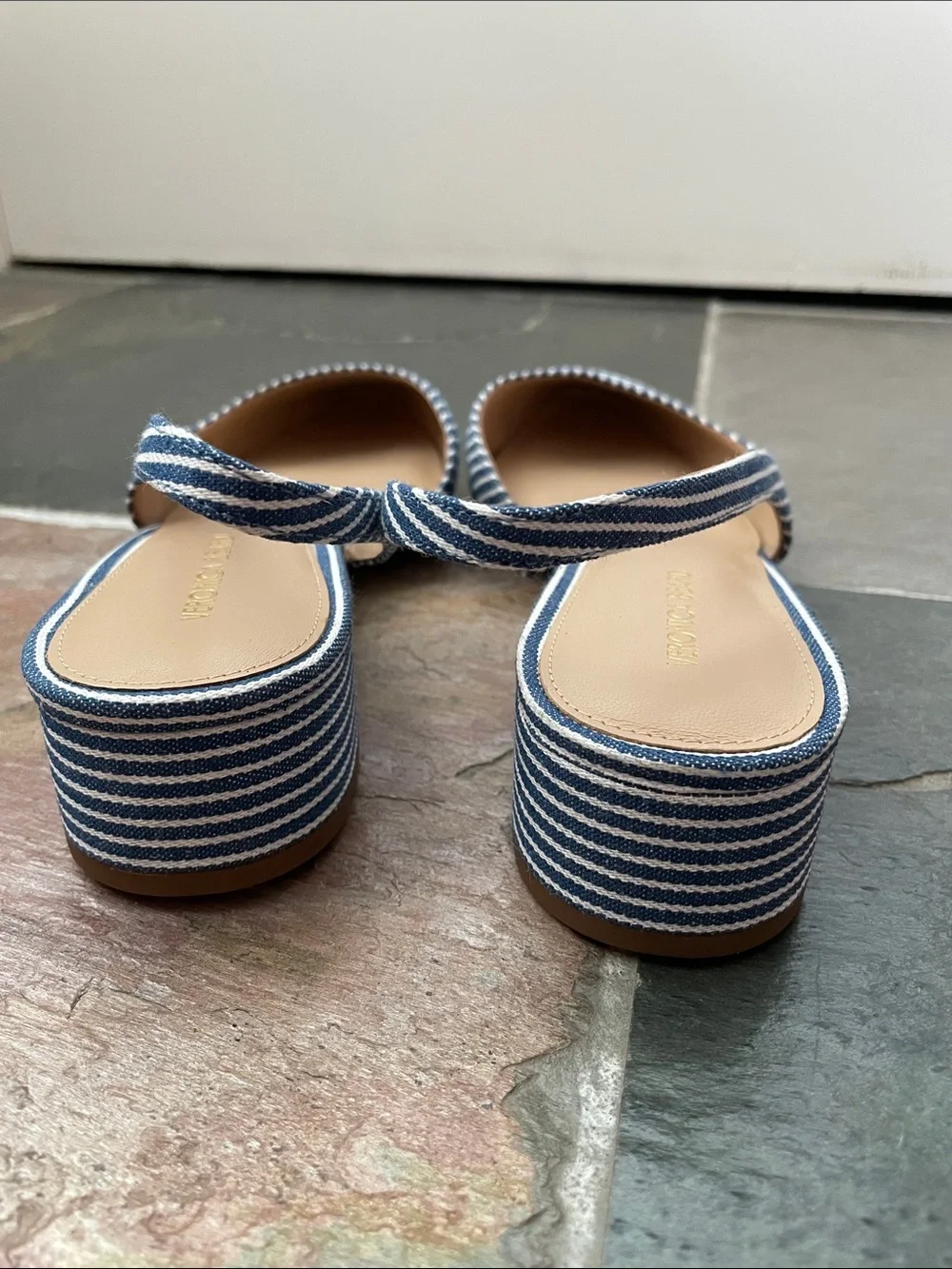 New Veronica Beard Cecile Slingback Pumps Blue White Stripe Low Heel Sz 8